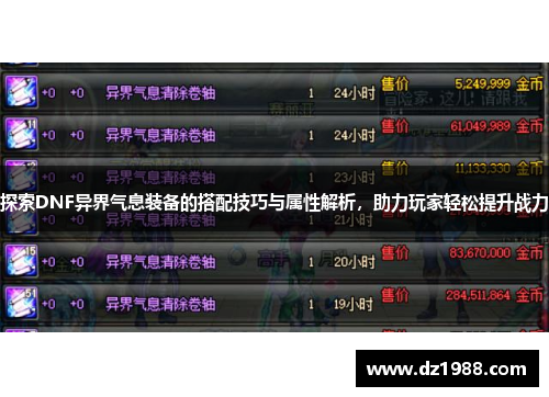 探索DNF异界气息装备的搭配技巧与属性解析，助力玩家轻松提升战力